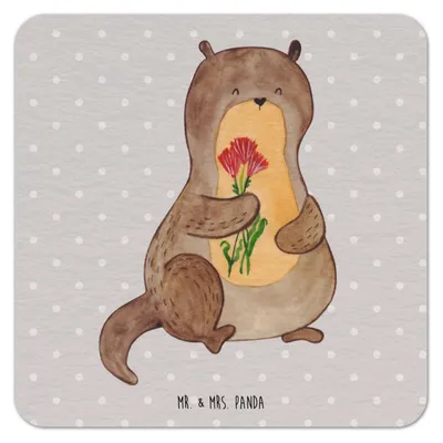 Produktbild von Mr. & Mrs. Panda Tassenuntersetzer Otter Blumenstrauß 100er Set - Grau Pastell - Geschenk, Flaschenuntersetzer, Süß, Tischuntersetzer, Bierdeckel, Getränkeuntersetzer