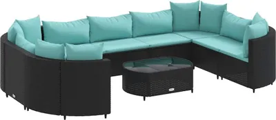 Produktbild von vidaXL 10-tlg. Garten-Sofagarnitur mit Kissen Schwarz Poly Rattan