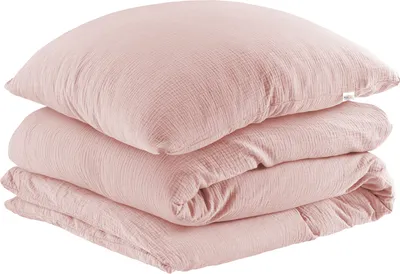 Produktbild von Pure Label Musselin Bettwäsche 155x220 cm mit einem Kissenbezug 80x80 cm aus 100% Baumwolle - Traumhaft weiche Bettwäsche-Sets in rosa aus Musselin