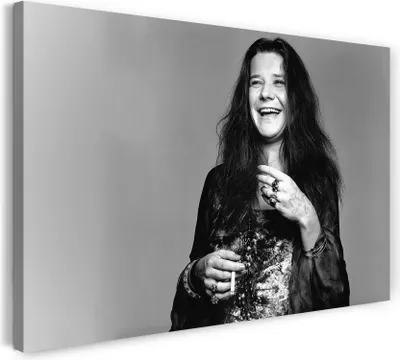 Produktbild von Leinwandbild (100x70cm): Janis Joplin schwarz weiß Portrait Rock-Legende Sängerin, echter Holz-Keilrahmen inkl. Aufhänger, handgefertigt in Deutschland