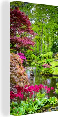 Produktbild von MuchoWow® - Leinwandbilder - Bäume - Blumen - Japanisch - Natur - Wasser, Wandbild, Wanddeko Bilder Wohnzimmer, 20x40 cm