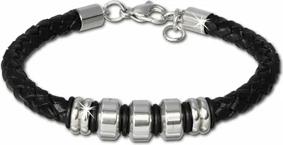 Produktbild von SilberDream Armband Leder Edelstahl Schmuck schwarz geflochten Herren LAP006S