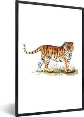 Produktbild von MuchoWow® MuchoWow® Gerahmtes Poster Tiger - Weiß - Bild 40x60 cm - Poster mit zchwarzem Bilderrahmen - Papierdruck - Wandbilder