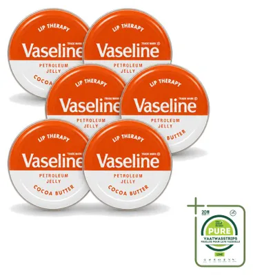 Image de 6 baumes à lèvres Vaseline Lip Therapy, saveur beurre de cacao, 20 g chacun - Lot de 6