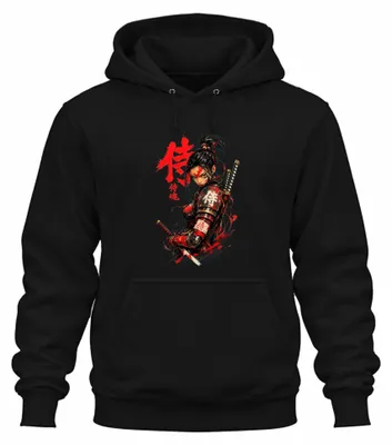 Productafbeelding van Samurai-strijdster, katana, Japan, vechter, anime, Y2K, hoodie, capuchontrui, zwart, maat M