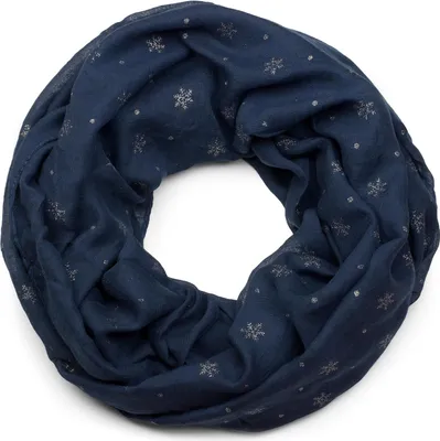 Produktbild von styleBREAKER Damen Loop Schal mit Glitzer Schneeflocken Print, Weicher Schlauchschal Einfarbig, Tuch 01017064