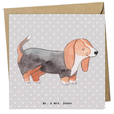 Produktbild von Mr. & Mrs. Panda Grußkarte Basset Hound Lebensretter - Grau Pastell - Geschenk, Klappkarte, faltkarte, Glückwunschkarte, anlasskarte, doppelkarte