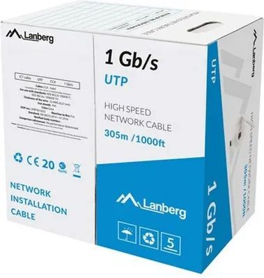 A cardboard box containing a network cable.