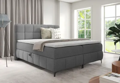 Obrázek produktu pro Postel s pružinovou základnou a úložným prostorem, včetně vrchní matrace | Pružinový jádro Bonell | 140x200 cm, šedá barva