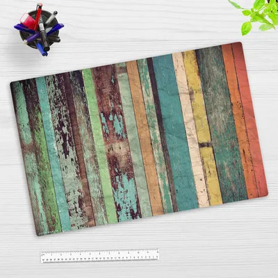Produktbild von Schreibtischunterlage für Kinder und Erwachsene - Verwittertes Holz in bunten Farben - 60 x 40 cm - premium Vinyl - Germany