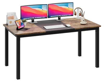 Produktbild von Geräumiger moderner Schreibtisch - Computertisch 160 x 80 cm - Rechteckiger Bürotisch - Stabiles Metallgestell - Große Arbeitsfläche Homeoffice, Studium, Gaming - Braun Schwarz