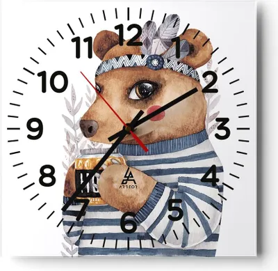 Produktbild von Wanduhr - Quadrat - Glasuhr - Anthropomorphisierung Bär Kinder - 30x30cm - Schleichendes Uhrwerk - Lautlos - zum Aufhängen bereit - Dekoration Modern - Wanddekoration aus Glas - C4AC30x30-4367