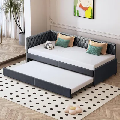 Produktbild von Schlafsofa Ausziehbar 90/180x200cm Grau Samt Tagesbett Multifunktionsbett Gästebett
