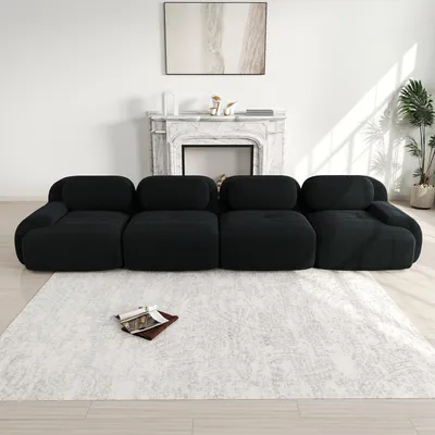 Image de Canapé 4 places Sweiko en velours côtelé doux, rembourrage 32D haute élasticité, adapté aux animaux domestiques et ergonomique, emballé sous vide, à combiner librement, sans montage pour la chambre à coucher et le bureau, Black
