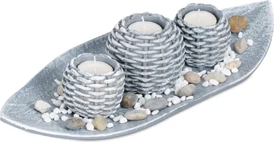 Produktbild von Relxdays Kerzen Deko, Kerzenschale, Dekokies, Flechtoptik Kerzenhalter, stimmungsvolle Tischdeko, 38,5 cm lang, grau