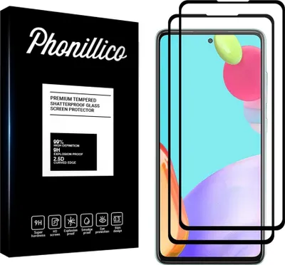 Produktbild von Hartglas für Samsung Galaxy A52 4G / A52 5G / A52s 5G [2 Stück] Displayschutzfolie Screen Protector mit schwarzem Rand Film Anti-Kratzer Glas Resistant Phonillico®