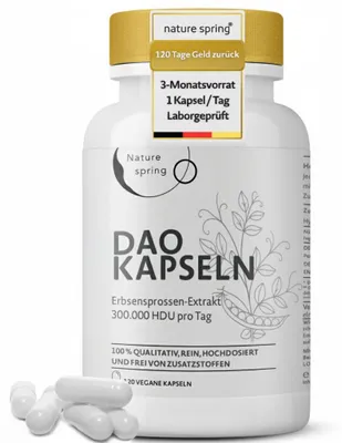 Produktbild von DAO Kapseln hochdosiert - 300.000 HDU Diaminoxidase pro Tagesdosis - veganes DAO Enzym aus Erbsensprossen gegen Histamin - 120 Kapseln, labor