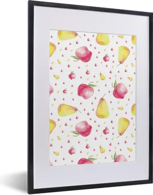 Produktbild von MuchoWow® Gerahmtes Poster Obst - Aquarell - Muster 30x40 cm - Poster mit Schwarzem Bilderrahmen Wandposter Rahmen Foto Bilder - Wandposter Schlafzimmer