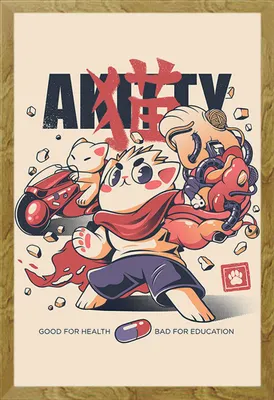 Image de Ilustrata - Poster - Akitty + cadre amovible, Shinsuke® Maxi MDF chêne, vitre acrylique