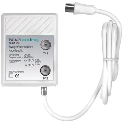 Obrázok produktu pre Axing TVS 8-01 Širokopásmový zosilňovač 2 výstupy 2 x 12 dB DTT FM TV Káblová TV (18,90)