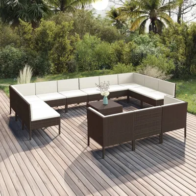 Produktbild von 14-tlg. Garten-Lounge-Set mit Auflagen Poly Rattan Braun , Gartenmöbel-Sets Design 2024