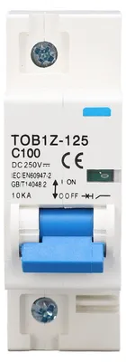 Obrázok produktu pre 1-pólový DC istič, 100 A, montáž na 35 mm DIN koľajnicu, určený pre solárne fotovoltaické systémy, s ochranou proti skratu a preťaženiu, DC 250 V