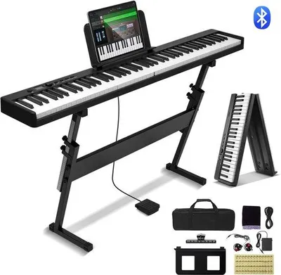 Immagine prodotto di Tastiera elettronica pieghevole con supporto Bluetooth e MIDI, pianoforte digitale portatile con pedale di sustain standard, custodia e tasti sensibili alla velocità