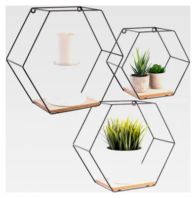 Produktbild von Hexagon-Metall-Wandregale: 3er-Set in verschiedenen Größen, schwarz
