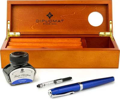 Immagine prodotto di Set di penne stilografiche Diplomat Excellence A2 Skyline Blu con inchiostro da scrittura e astuccio in legno, spessore M