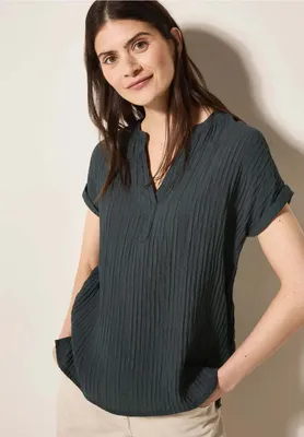 Produktbild von CECIL Kurzarmbluse 'Strukturbluse', B345659, slate khaki, Gr. S