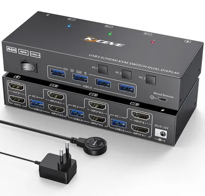 Obrázok produktu pre Prepínač HDMI KVM pre 2 monitory, 3 počítače, podpora 4K pri 60 Hz
