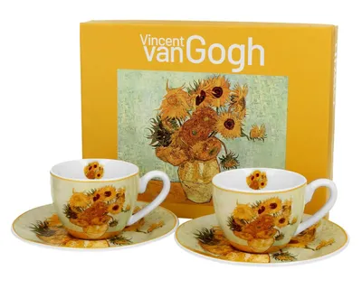 Produktbild von DUO ART GALLERY sada 2 šálok na espresso 90 ml SUNFLOWERS s podšálkami, porcelán New Bone China