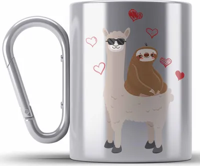 Produktbild von Trendation - Lustige Faultier Llama Grafik Edelstahl Tasse Karabiner Geschenk Frauen Kollegin Geschenkidee Lustig (Silber)