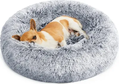 Produktbild von Feandrea Fluffy Hundebett, Katzenbett, Donut-Kissen, waschbar, herausnehmbare Kernfüllung, langer Plüsch, Durchmesser 50 cm, Ombre grau