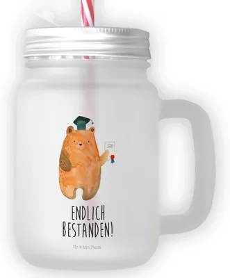 Produktbild von Mr. & Mrs. Panda Trinkglas Bär Prüfung - Transparent - Geschenk, Zeugnis, Glas Mit Schraubverschluss, Mason Jar, Teddy, Abitur, Bestanden, deckel, Cocktailglas, Abschluss