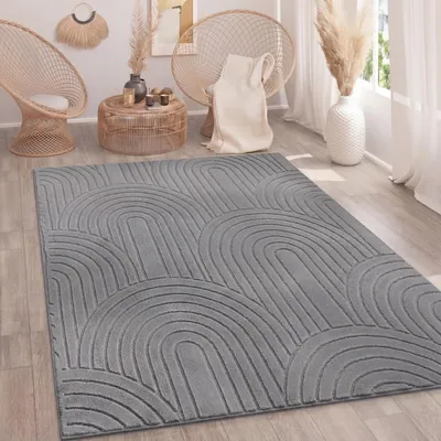 Produktbild von Teppich Wohnzimmer Schlafzimmer Hochflor Weich Waschbar Uni 3D-Optik Modern Grau Grösse 200x280 cm