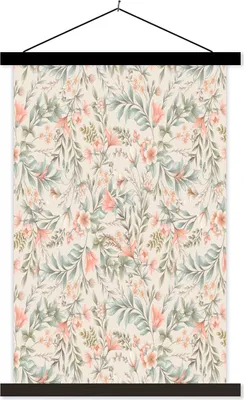 Produktbild von MuchoWow® Textilposter Blumen - Vintage - Pastell 60x90 cm mit schwarzem Rahmen - Poster Wohnzimmer