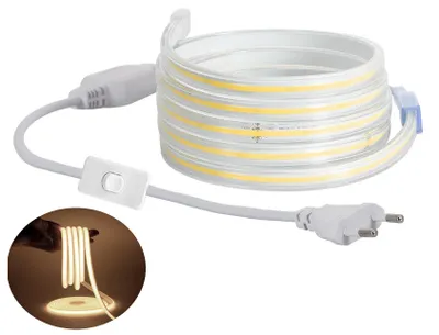 Produktbild von 03 Meter, Neutralweiß 4000K COB LED Strip Streifen Set, IP20 Netzkabel mit Schalter.(240LEDs/M, Teilmöglichkeit aller 10 cm)