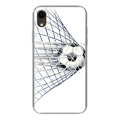 Produktbild von MuchoWow® Handyhülle Schutzhülle Hülle für iPhone XR Eine Illustration eines Fußballs, der ins Tor geht - Jungen - Mädchen - Kinder Silikon Softcase Handy Hülle - Schutzdeckel
