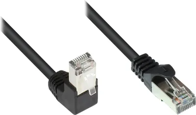 Produktbild von Patchkabel, Cat. 5e, F/UTP, 1x 90° nach unten gewinkelt an 1x gerade, schwarz, 5m, Good Connections®