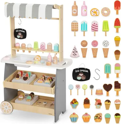 Produktbild von Holz-Eiswagen für Kinder mit Zubehör – Spielspaß auf Rädern