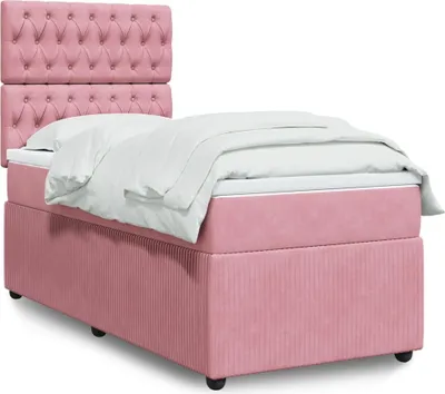 Produktbild von Langlebige Boxspringbett mit Matratze Rosa 100x200 cm Samt Gästebett mit Lattenrost Möbel6721084
