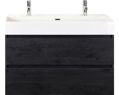 Produktbild von Sanox Badmöbel-Set Maxx XL BxHxT 101 x 73 x 45,5 cm Frontfarbe black oak mit Doppel-Waschtisch Keramik weiß 81735549