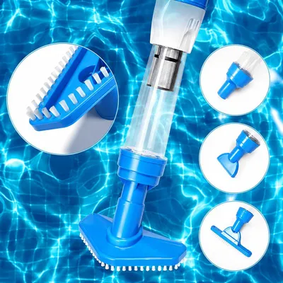 Produktbild von 3 in1 Poolsauger Kabelloser, Akku Handpoolsauger, 90 Min Laufzeit, Teleskopstange & Bürste, Mit Filterelement, für Sand und Schmutz, 0.23L, Blau