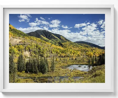 Produktbild von Landschaft Bergvegetation– Wandbild mit Rahmen – Gerahmtes Bild  – Wanddekoration – 80x60 cm –  Weiß Rahmen