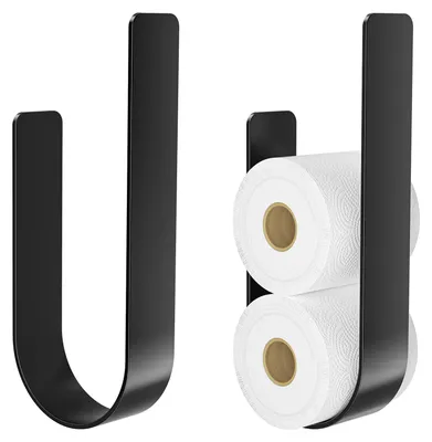 Image de 2 porte-rouleaux de papier toilette noirs, porte-rouleaux de papier toilette autocollants, porte-rouleaux de papier toilette sans perçage, porte-rouleaux de papier toilette pour 3 rouleaux, porte-rouleaux de papier toilette de rechange