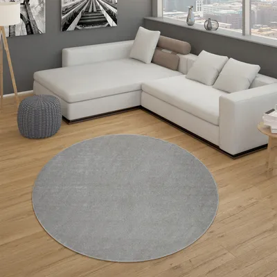 Produktbild von Teppich Für Wohnzimmer Einfarbig Kurzflor Schlicht Und Modern, In Silber Grösse Ø 160 cm Rund