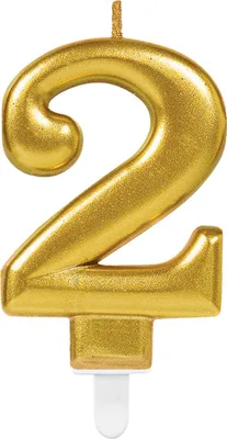 Produktbild von Amscan 9901774 - Zahlenkerze 2, Höhe 9,3 cm, Gold, Kuchenkerze, Geburtstag