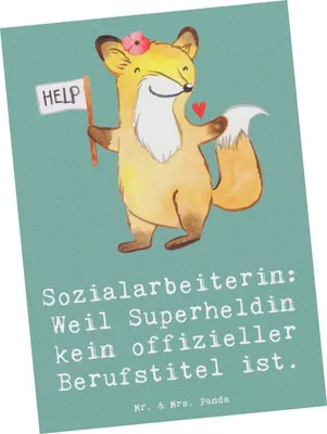 Produktbild von Mr. & Mrs. Panda einzelkarte Sozialarbeiterin Heldin - Meeresbrise - Geschenk, Grußkarte, handgefertigte Geschenke, Ansichtskarten, Geduld, Berufe, Postkarte, Postkarten