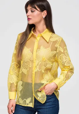 Produktbild von LARICA Damen Shirt V-1 mit floralem Design und transparenter Optik OW-SH-E0048 yellow S/M